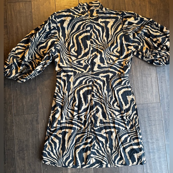 Ganni Black and Tan Mini Dress Zebra Print - Picture 3 of 6